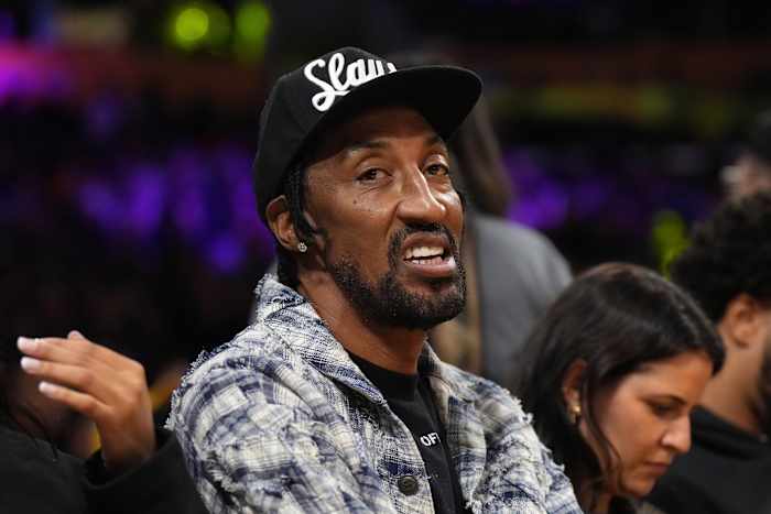 Scottie Pippen attends the game between the Los Angeles Lakers and the Charlotte Hornets at Crypto.com Arena. The Hornets defeated the Lakers 134-130.
